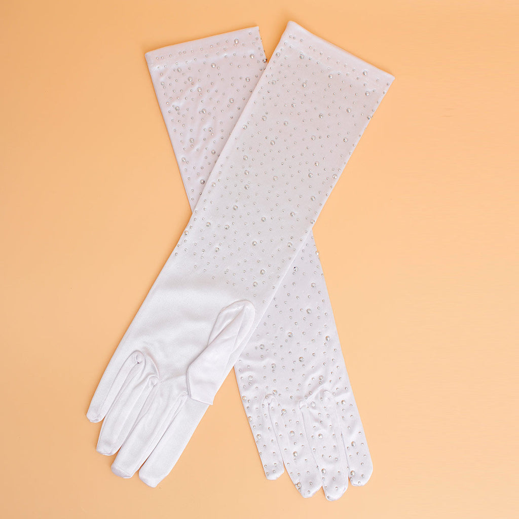 Women’s Long Satin Bridal Gloves Gray Stone Elegant Chic