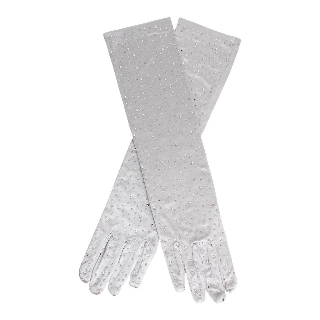 Women’s Long Satin Bridal Gloves Silver Stone Elegant Chic