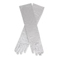 Women’s Long Satin Bridal Gloves Silver Stone Elegant Chic