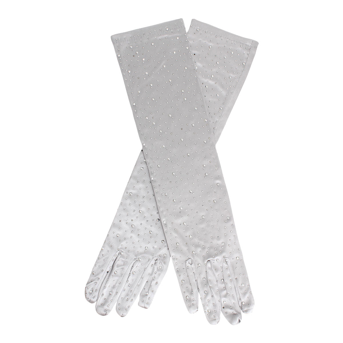 Women’s Long Satin Bridal Gloves Silver Stone Elegant Chic