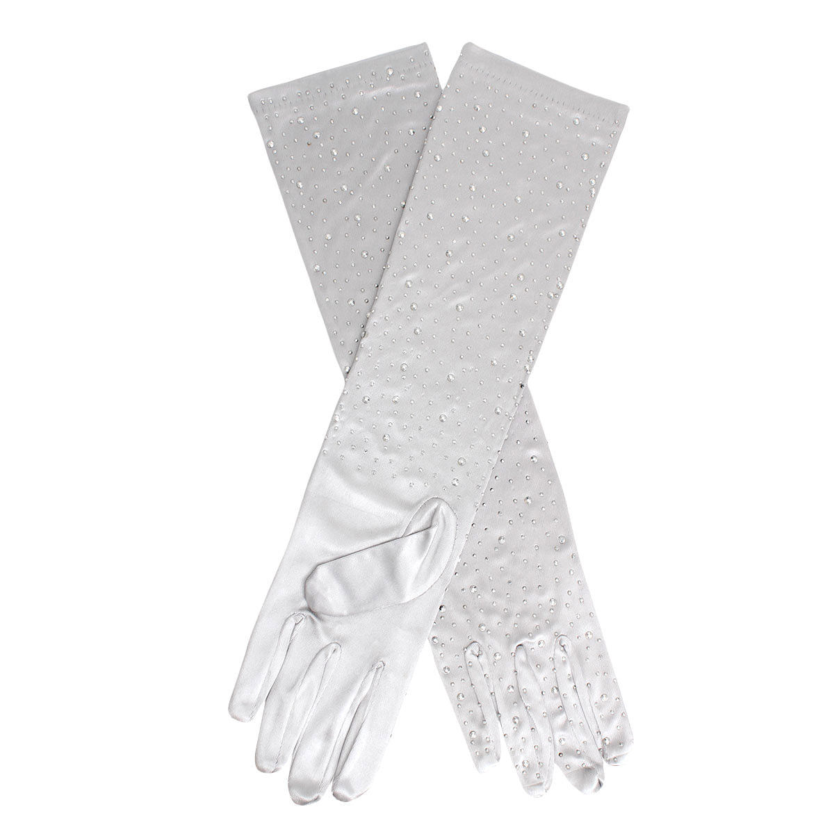 Women’s Long Satin Bridal Gloves Silver Stone Elegant Chic