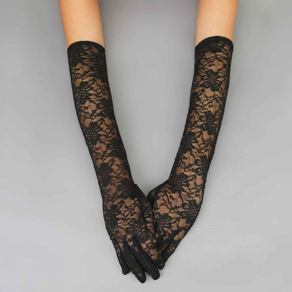 Women’s Long Black Lace Formal Gloves Elegant Chic Accessory