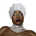 Fashion Turban White Shimmering Metallic Stylish Statement Accessory