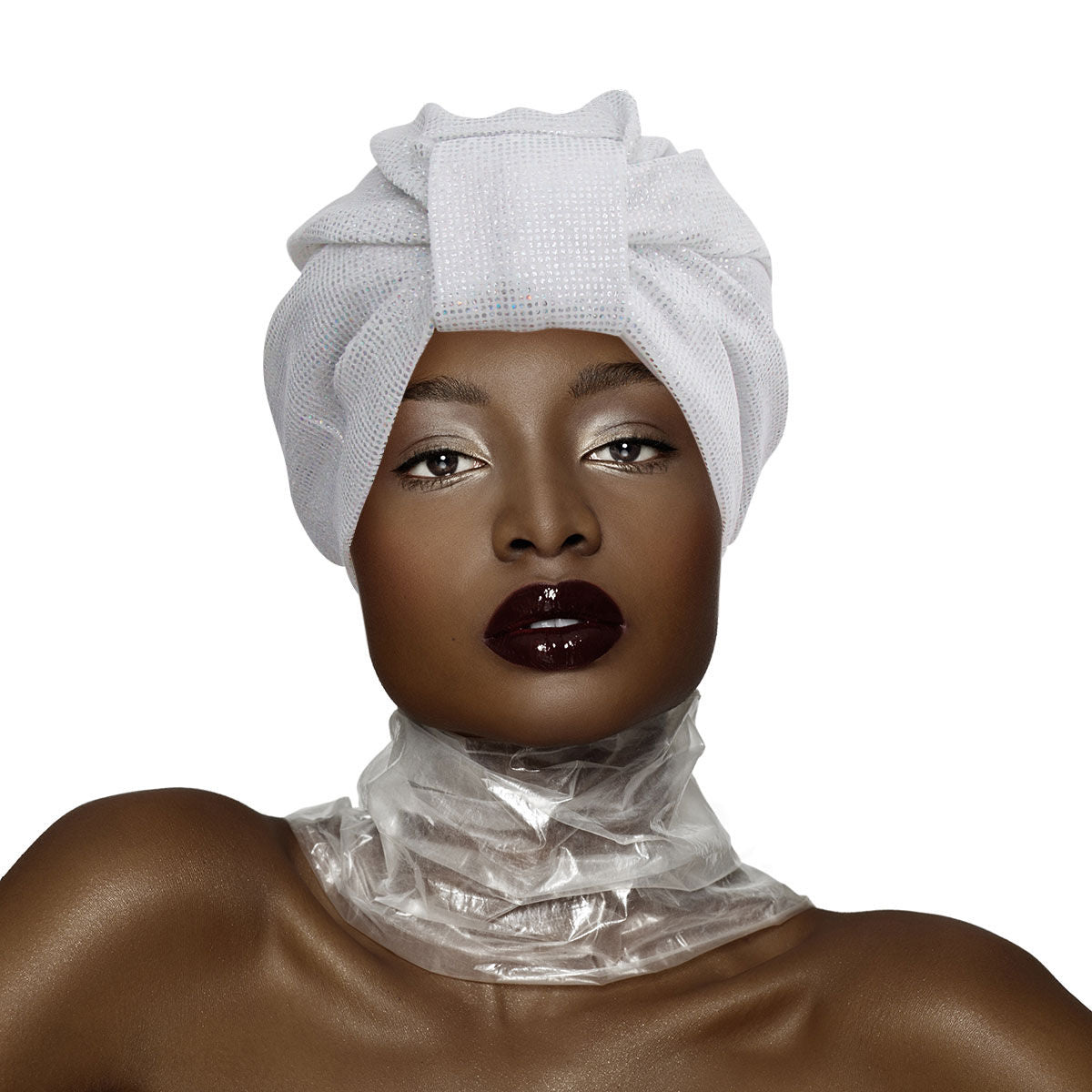 Fashion Turban White Shimmering Metallic Stylish Statement Accessory
