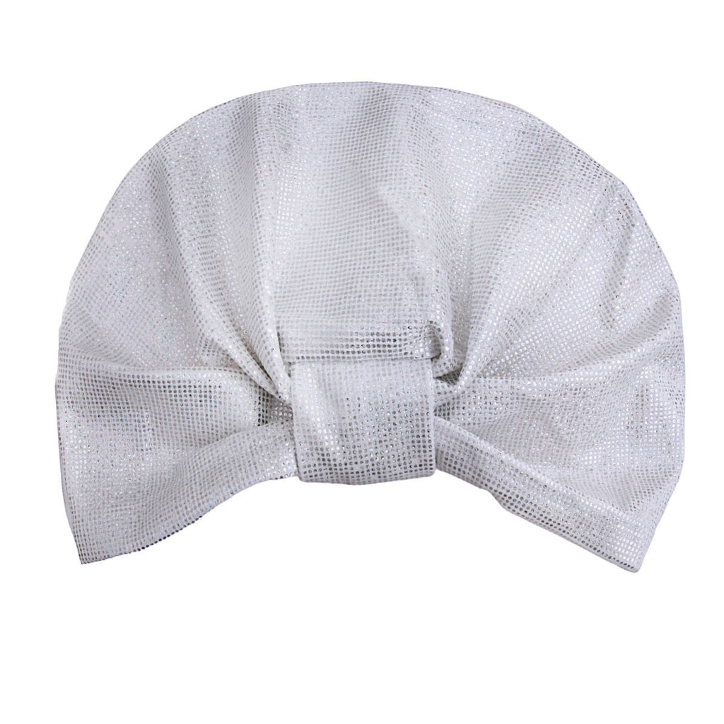 Fashion Turban White Shimmering Metallic Stylish Statement Accessory
