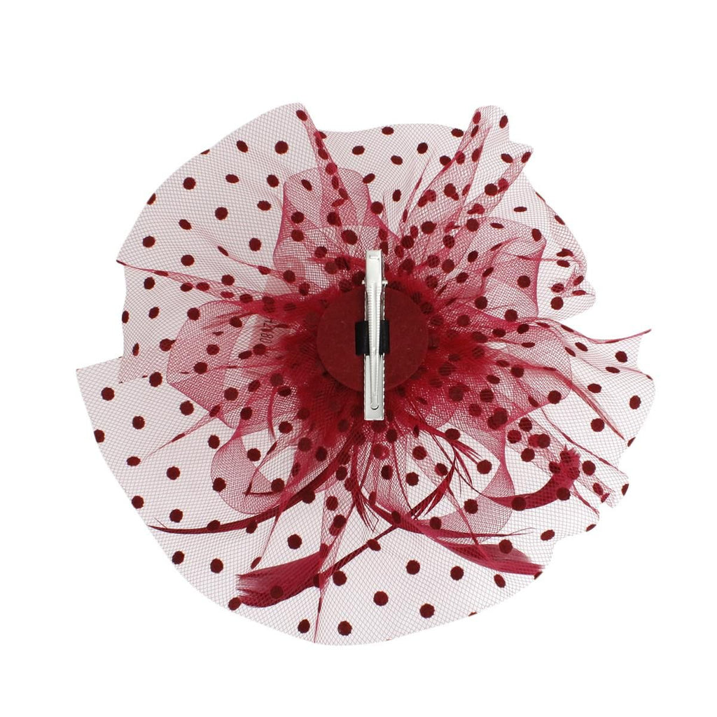 Fashion Fascinator Burgundy Flower Feather Polka Dot Chic Accessory