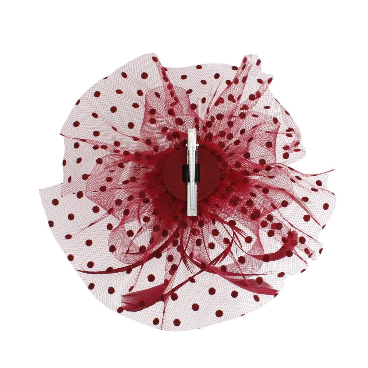 Fashion Fascinator Burgundy Flower Feather Polka Dot Chic Accessory