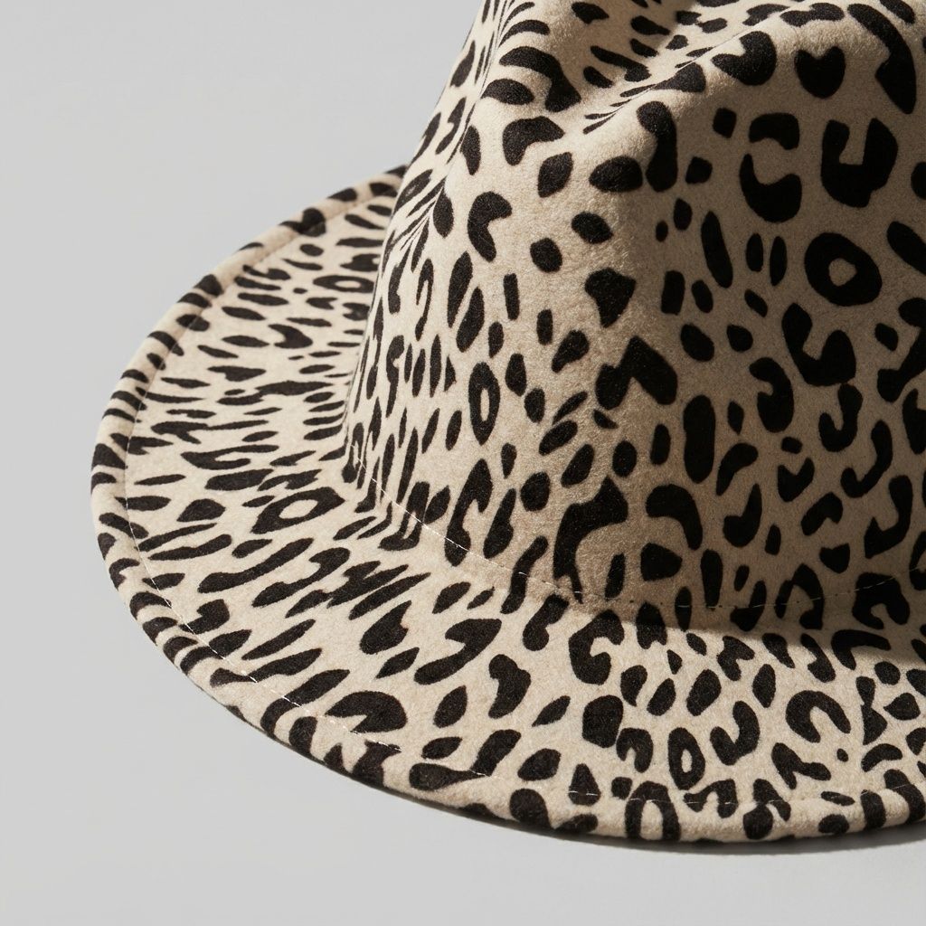 Fashion Fedora Hat Beige Ivory with Black Leopard Print Stylish Accessory