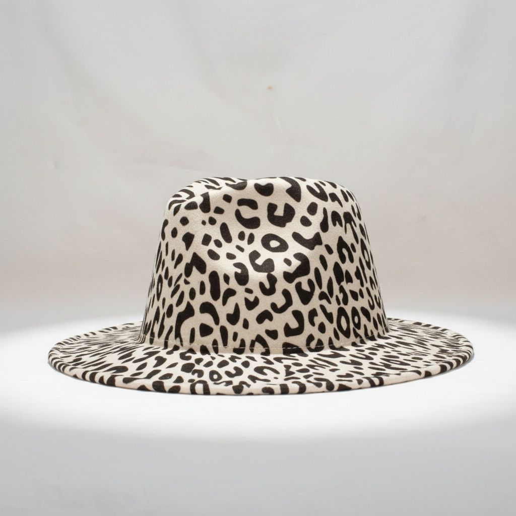 Fashion Fedora Hat Beige Ivory with Black Leopard Print Stylish Accessory