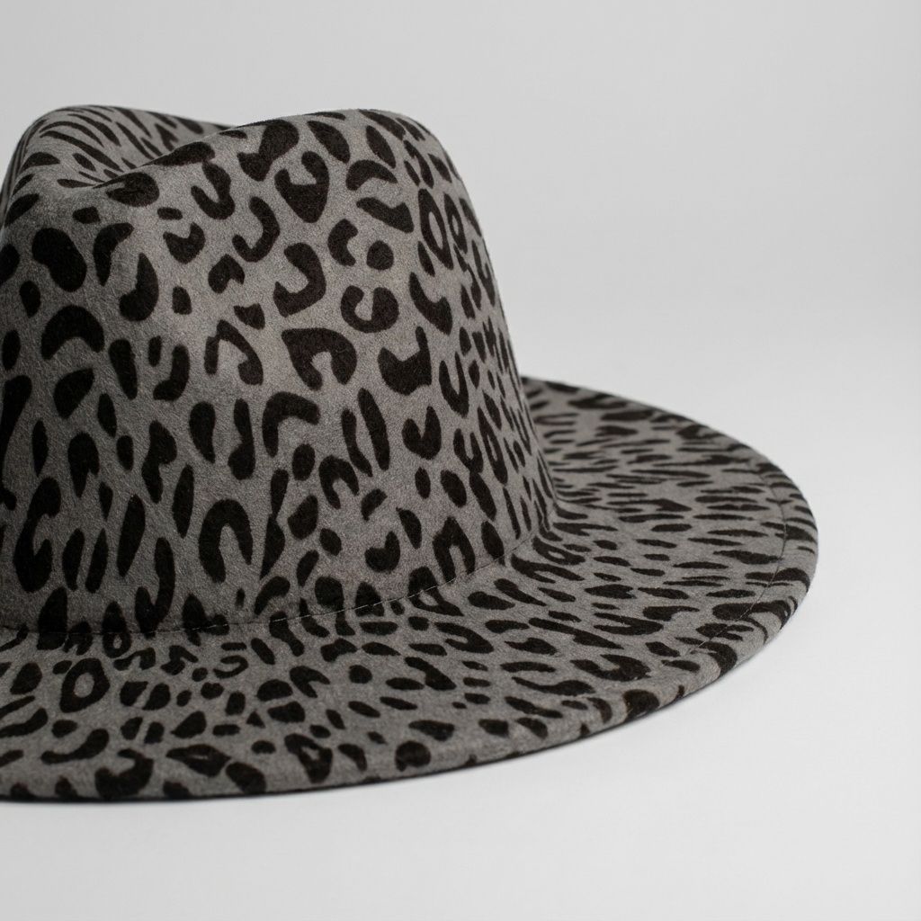 Fashion Fedora Hat Gray with Black Leopard Print Stylish Statement Accessory
