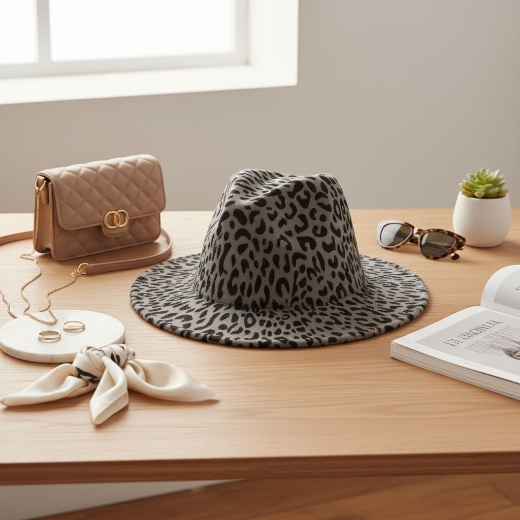 Fashion Fedora Hat Gray with Black Leopard Print Stylish Statement Accessory