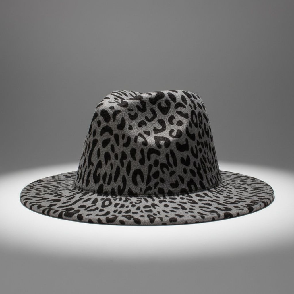 Fashion Fedora Hat Gray with Black Leopard Print Stylish Statement Accessory