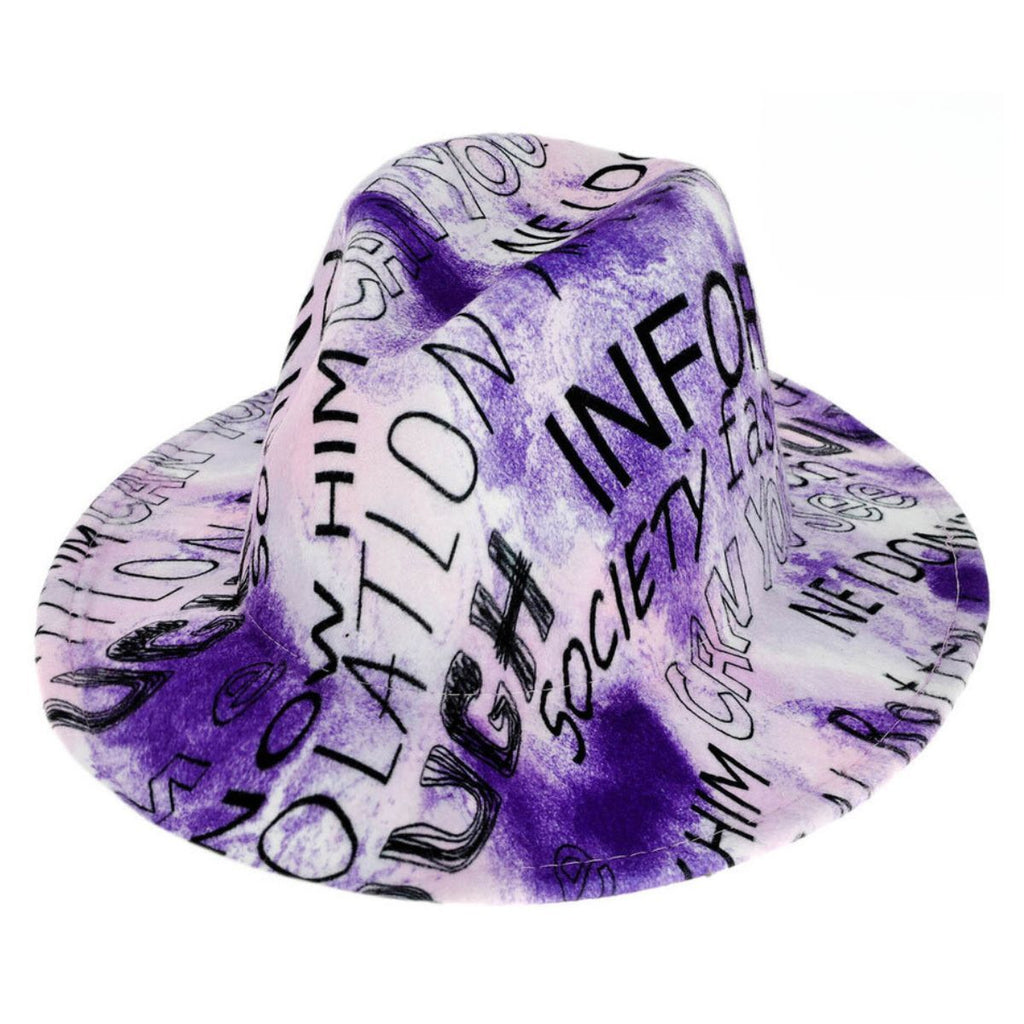 Fashion Hat Fedora Purple White Tie Dye Graffiti Stylish Casual