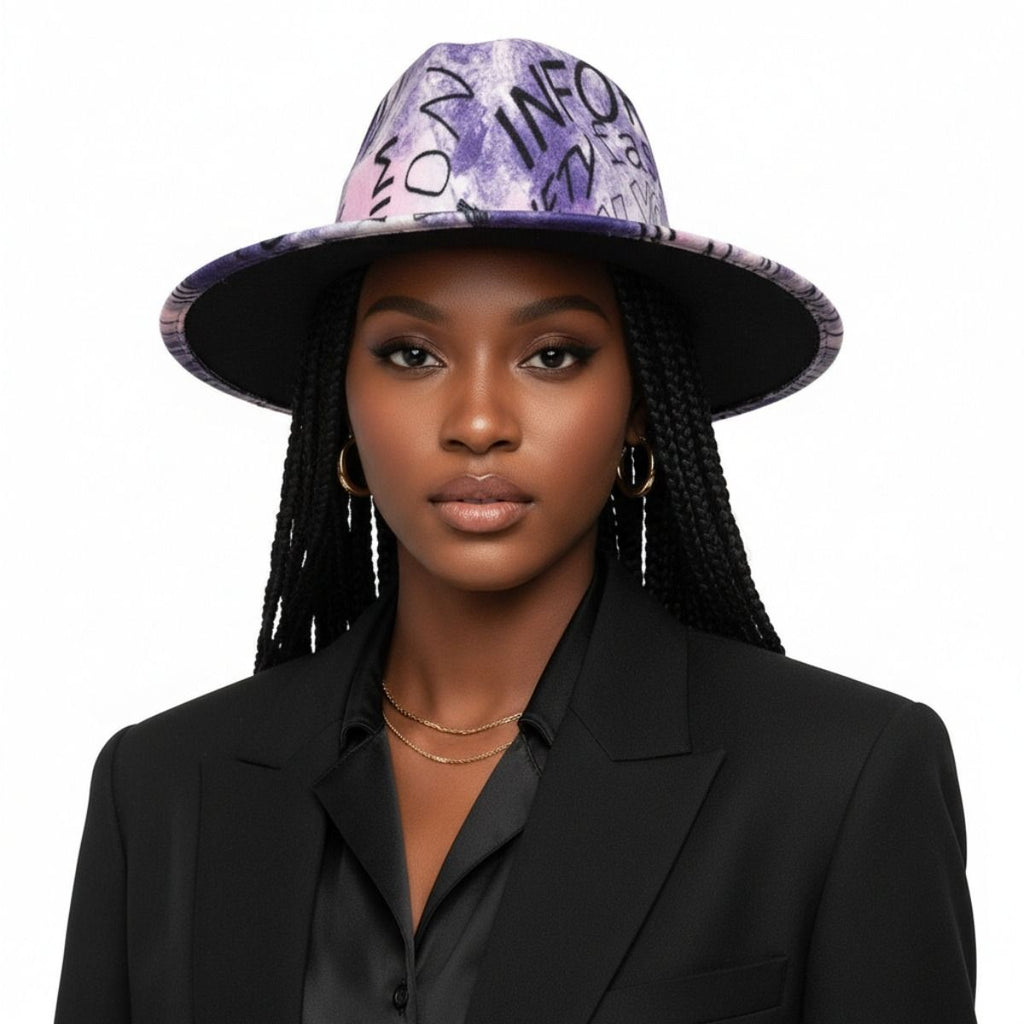 Fashion Hat Fedora Purple White Tie Dye Graffiti Stylish Casual