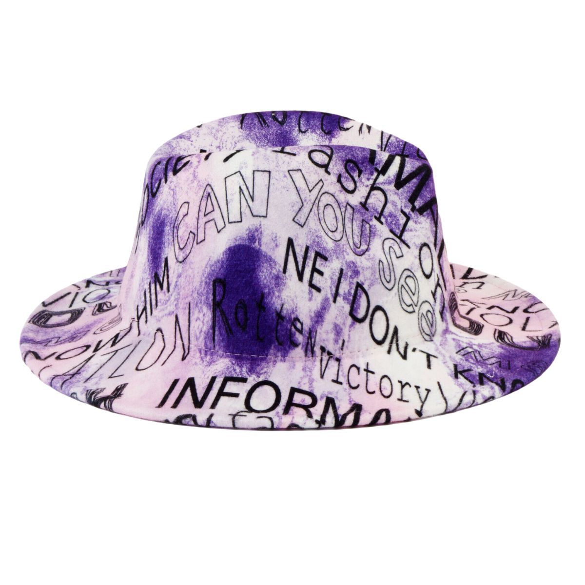 Fashion Hat Fedora Purple White Tie Dye Graffiti Stylish Casual