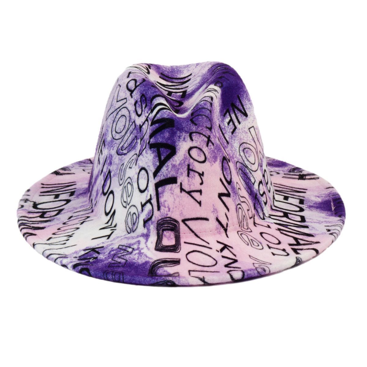 Fashion Hat Fedora Purple White Tie Dye Graffiti Stylish Casual
