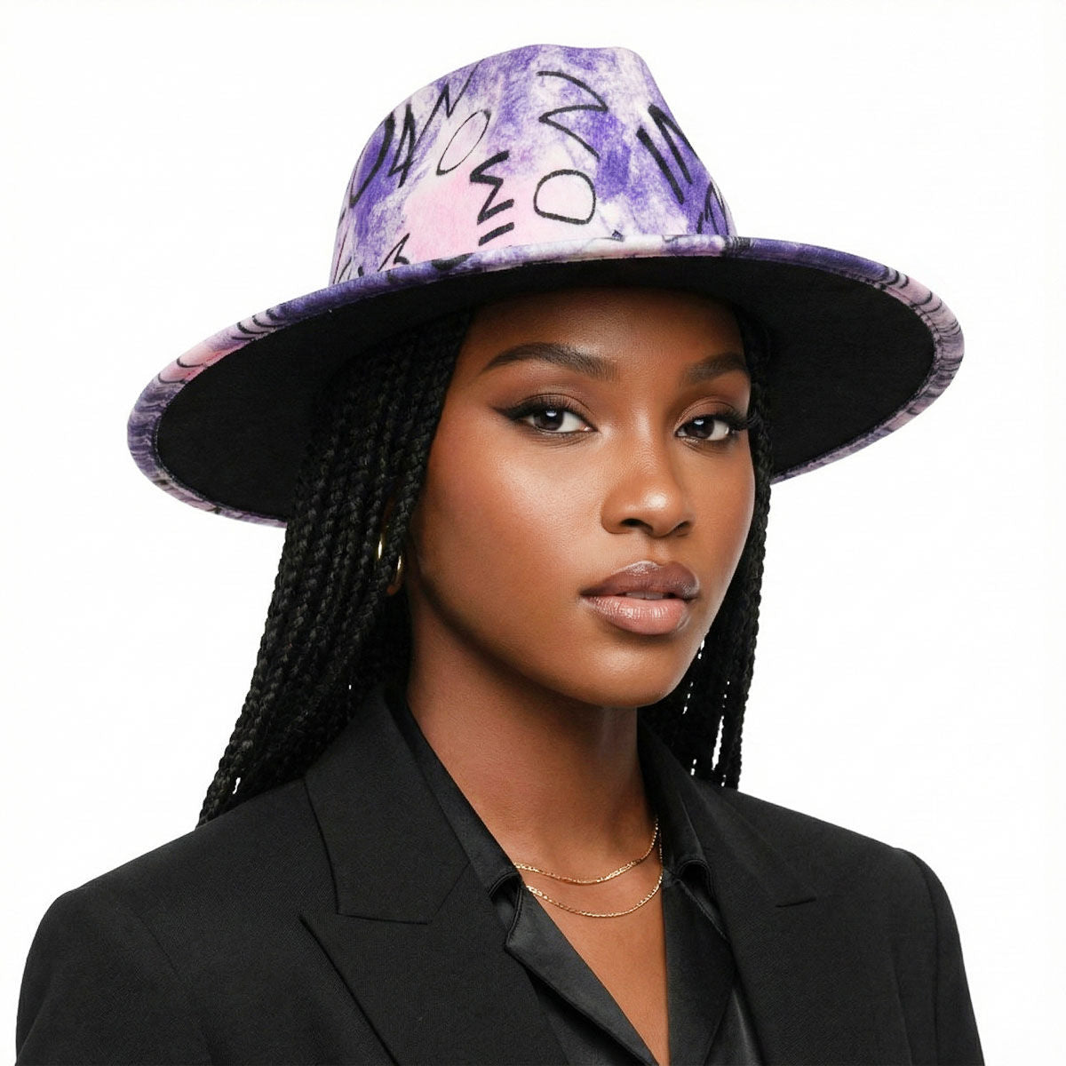 Fashion Hat Fedora Purple White Tie Dye Graffiti Stylish Casual