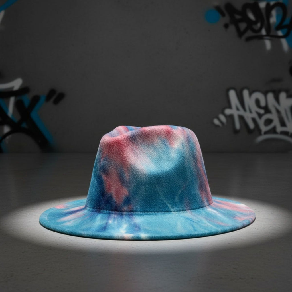 Women’s Fedora Hat Blue Pink Tie Dye Trendy Fashion Accessory