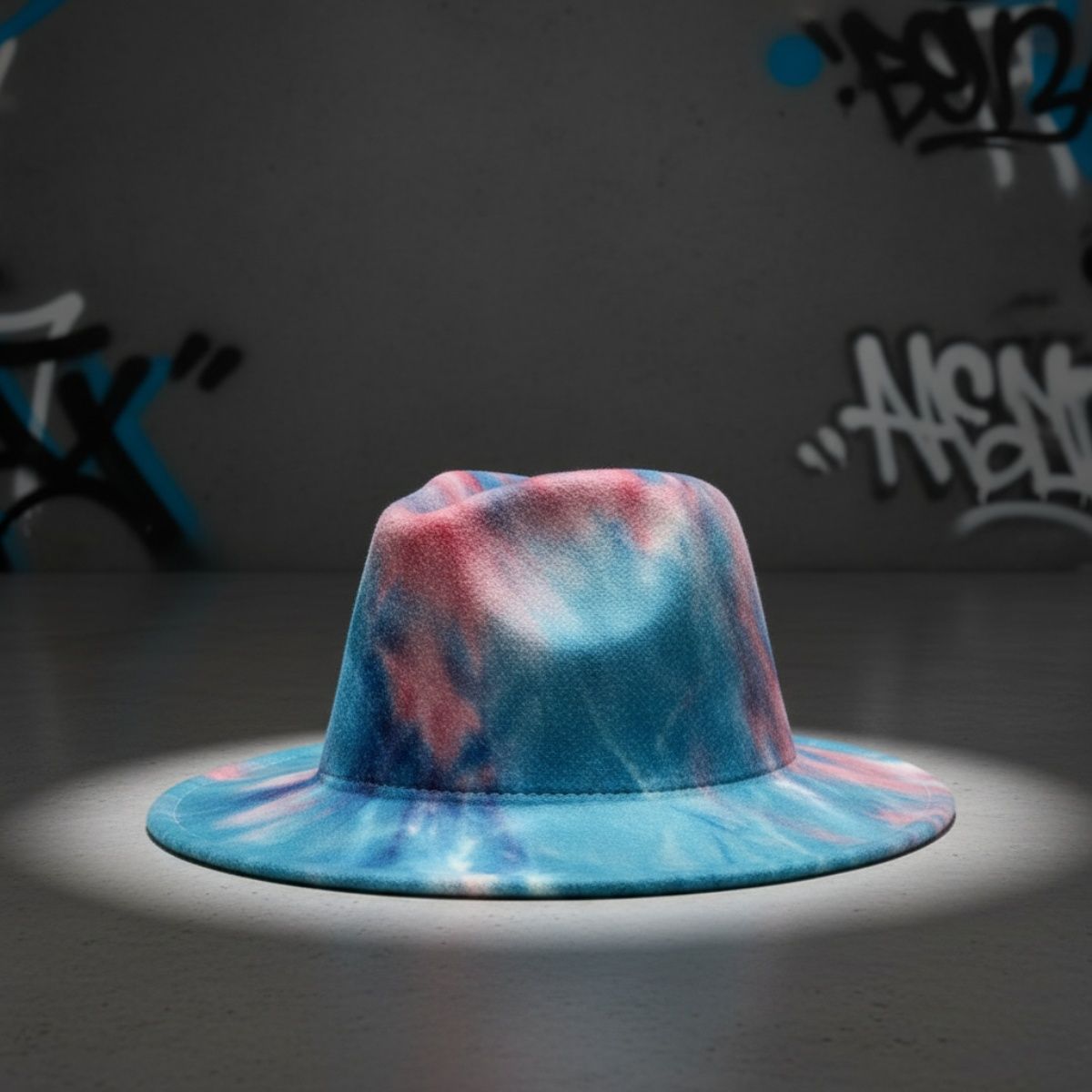 Women’s Fedora Hat Blue Pink Tie Dye Trendy Fashion Accessory