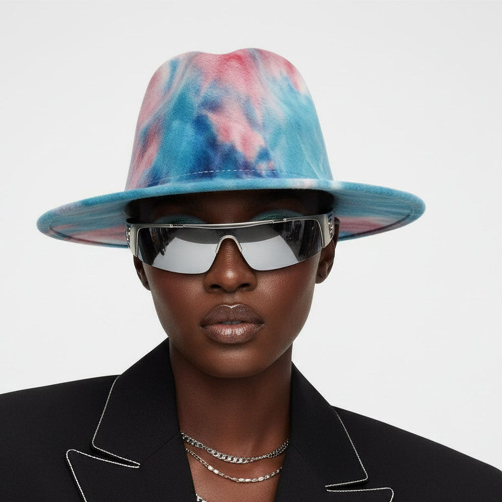 Women’s Fedora Hat Blue Pink Tie Dye Trendy Fashion Accessory