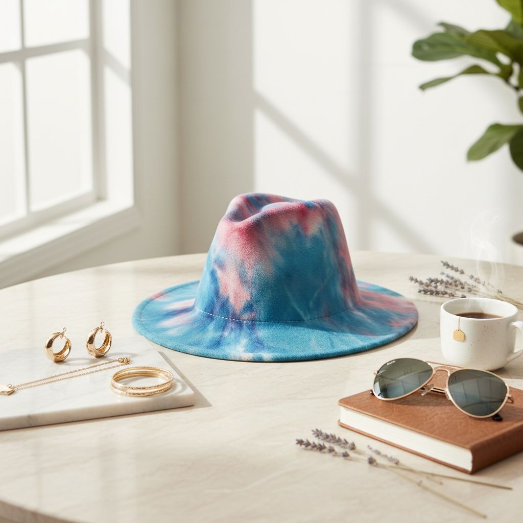 Women’s Fedora Hat Blue Pink Tie Dye Trendy Fashion Accessory