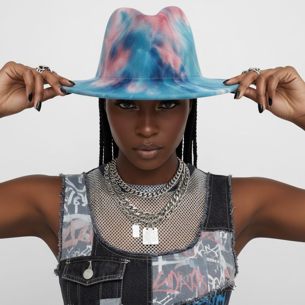 Women’s Fedora Hat Blue Pink Tie Dye Trendy Fashion Accessory