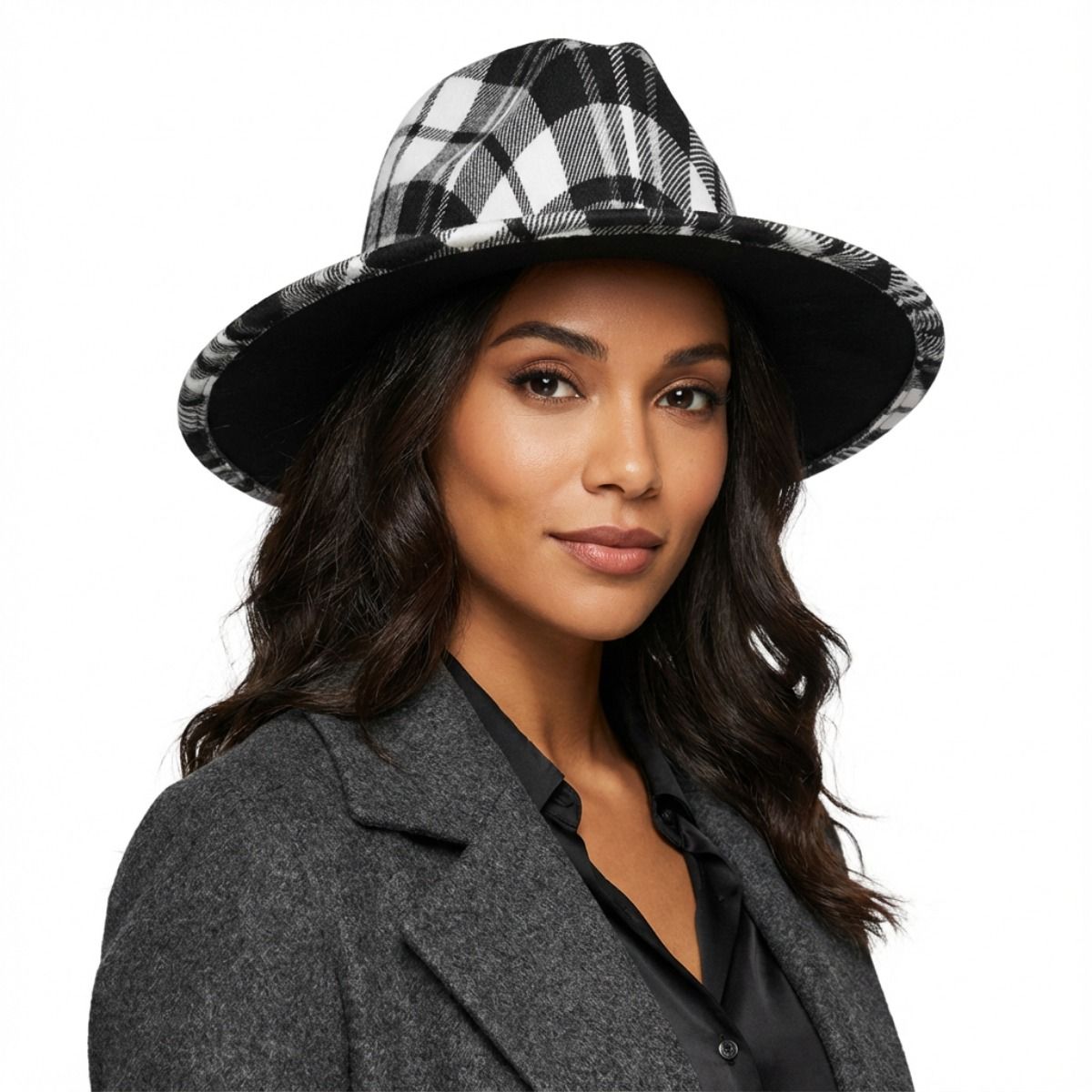 Fedora Hat Black White Plaid Stylish Trendy Accessory