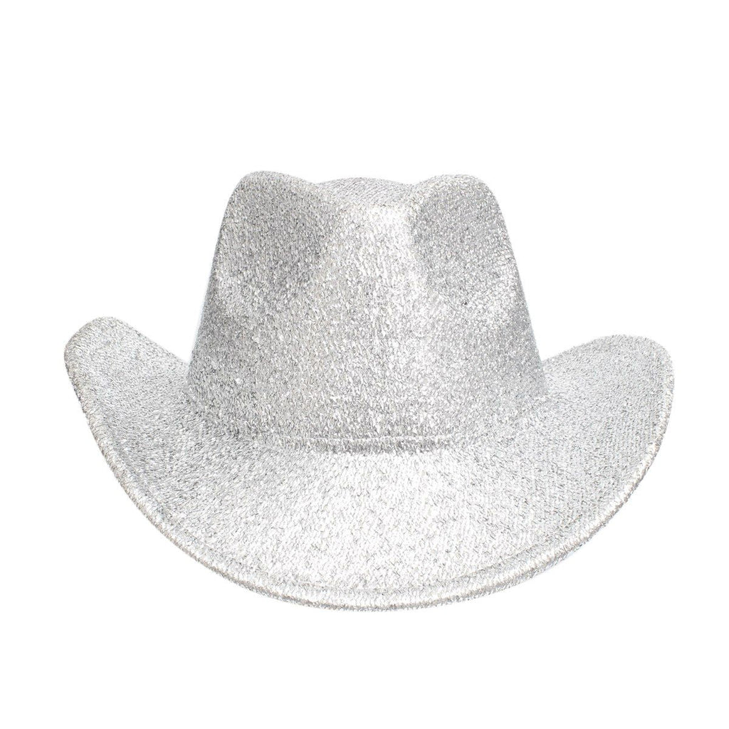 Fashion Cowboy Hat Silver Metallic Glittering Stylish Statement Accessory