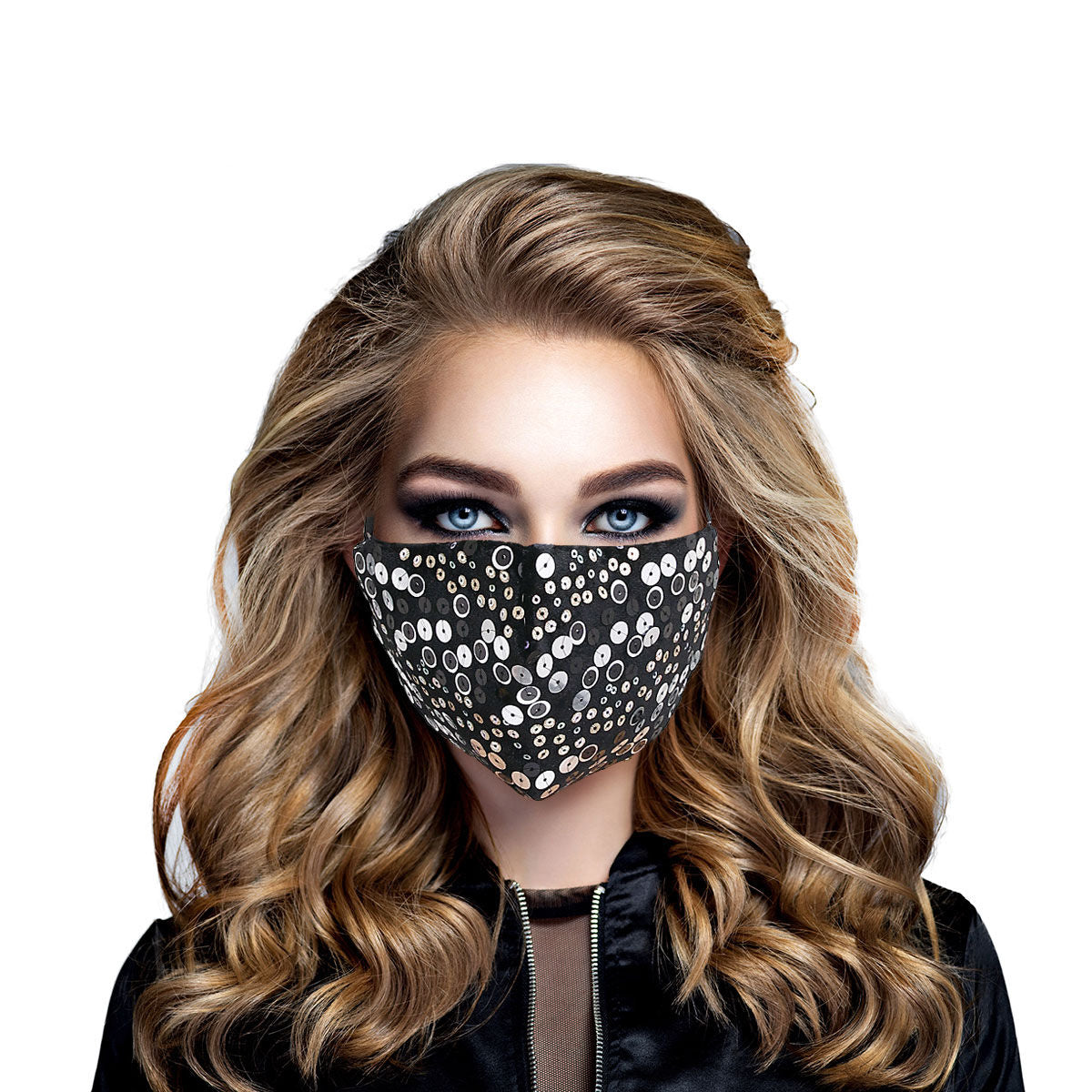 Fashion Face Mask Silver Sequin Black Stylish Chic Accessory