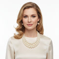 Layered 3-Strand Gold Necklace Set with Cream Pearl – Elegant Statement Jewelry