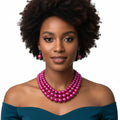 Multi Strand Fuschia Pearl Statement Necklace Set Stylish Chic Jewelry