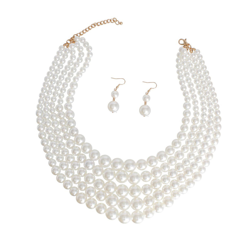 Multi Strand Cream Pearl Statement Necklace Set Chic Elegant Jewelry