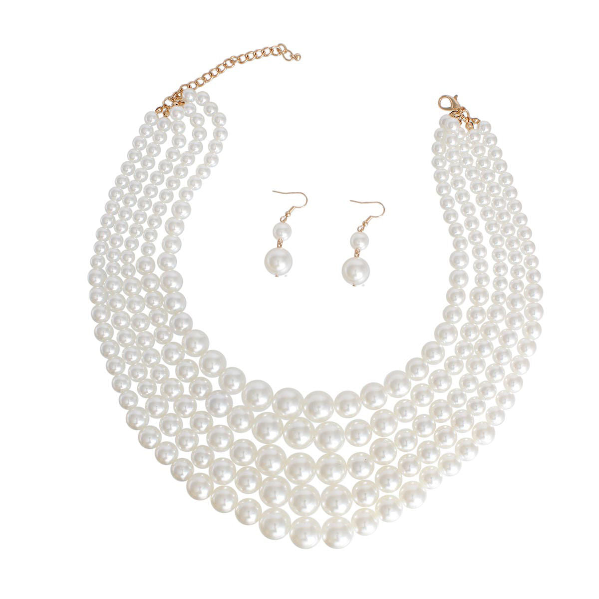 Multi Strand Cream Pearl Statement Necklace Set Elegant Chic Jewelry