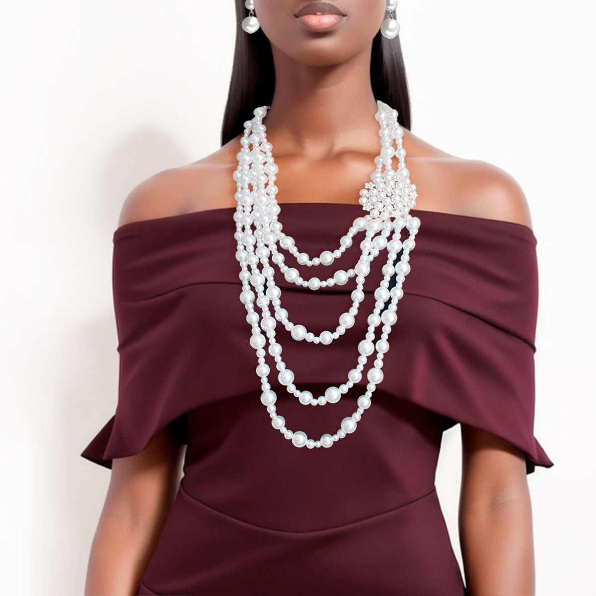 Pearl Brooch Necklace Elegant White Statement Jewelry Accessory