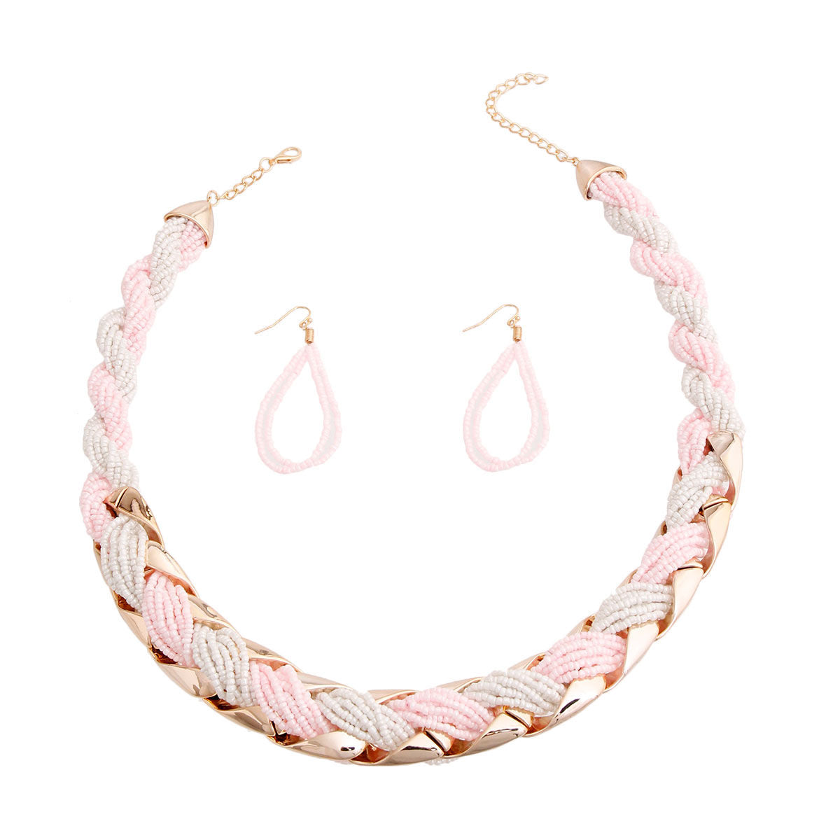 Statement Twisted Bead Necklace in Pink and White – Trendy Fashion Jewelry