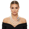 Statement Necklace Set Multi-Color Infinity Ring with 3-Layer Pearl Necklace Trendy Elegant Jewelry