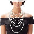 Women’s Pearl Necklace 7 Strand Long Layered Cream Statement Jewelry