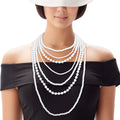 Pearl Necklace 7 Strand Long Layered White Statement Jewelry for Women