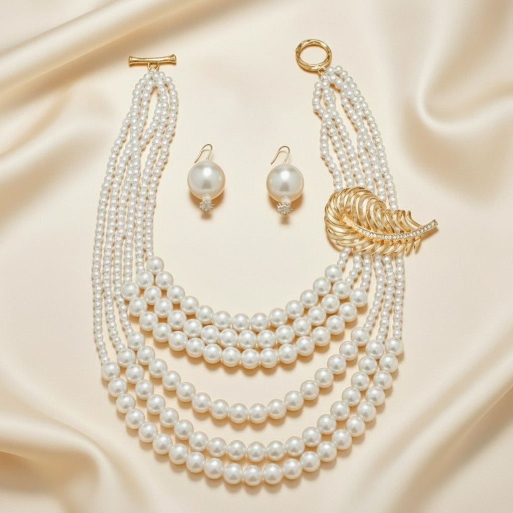Statement Brooch Necklace with Cream Pearl and Detachable Feather – Stylish Fashion Accessory