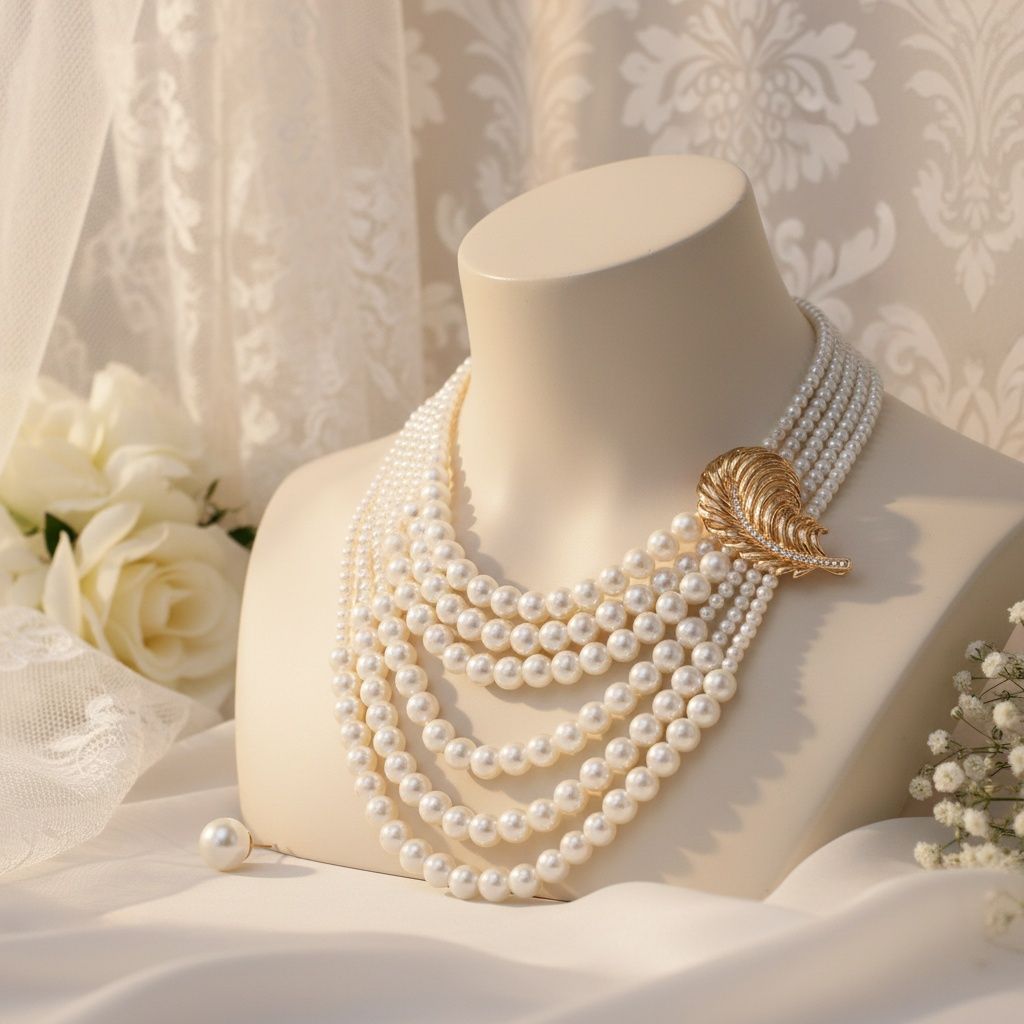 Statement Brooch Necklace with Cream Pearl and Detachable Feather – Stylish Fashion Accessory