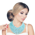 Statement 5 Strand Sea Blue Bead Necklace Stylish Layered Jewelry
