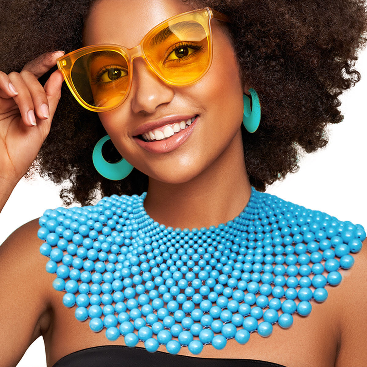 Statement Bib Necklace Set with Blue Beads – Trendy Fashion Jewelry