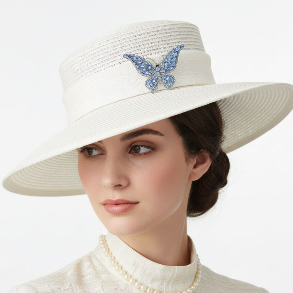 Silver Butterfly Brooch with Light Blue Stone – Stylish Statement Jewelry Accessory