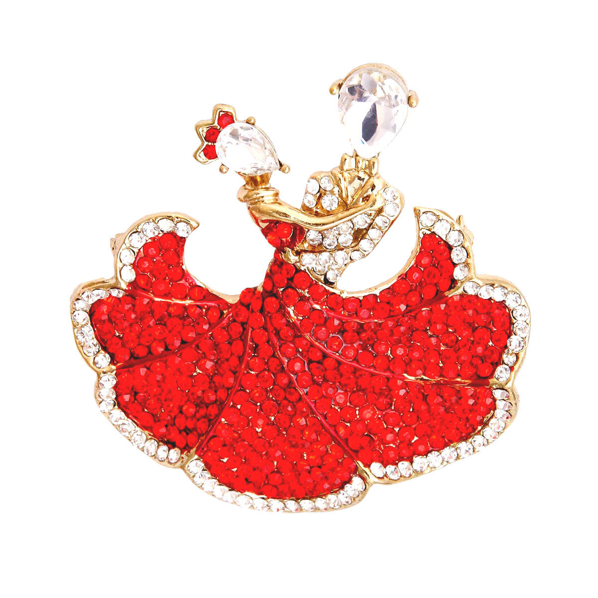 Stone Brooch Red Dancing Pair Stylish Statement Jewelry Accessory