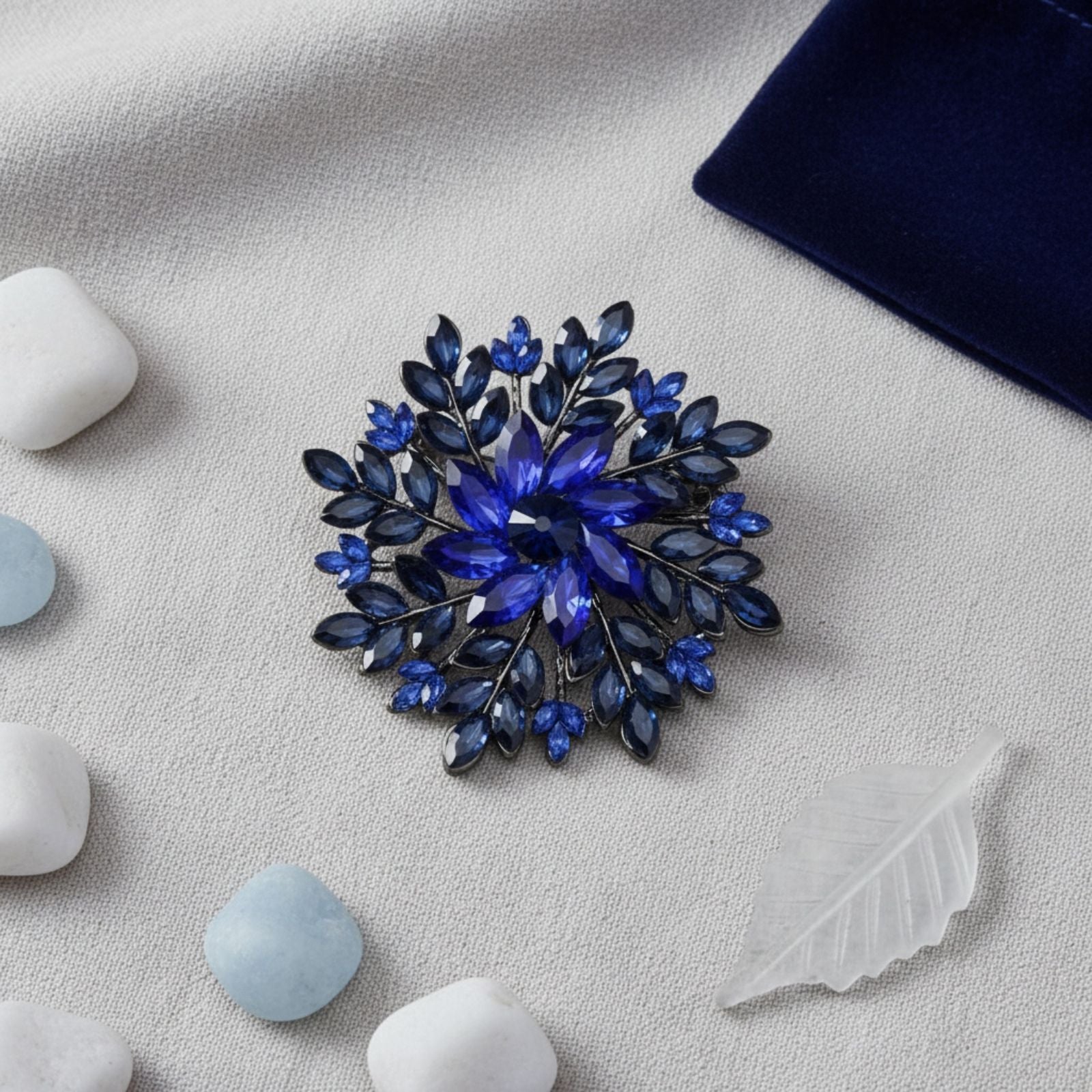 Statement Brooch Large Navy Royal Blue Snowflake Flower Pin