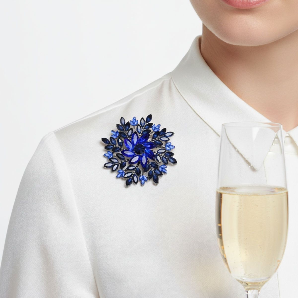 Statement Brooch Large Navy Royal Blue Snowflake Flower Pin