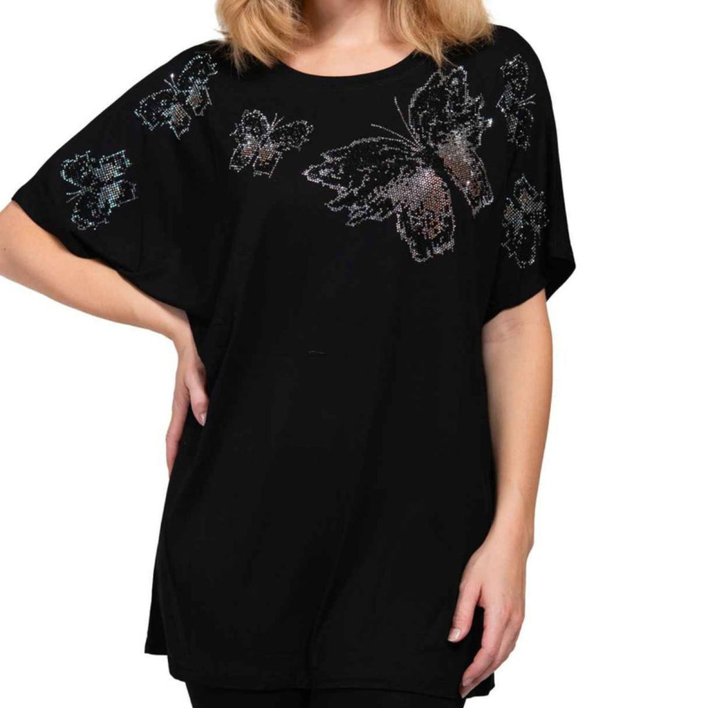 Women’s Bat Wing Sleeve T-Shirt Black Butterfly Casual Stylish Top
