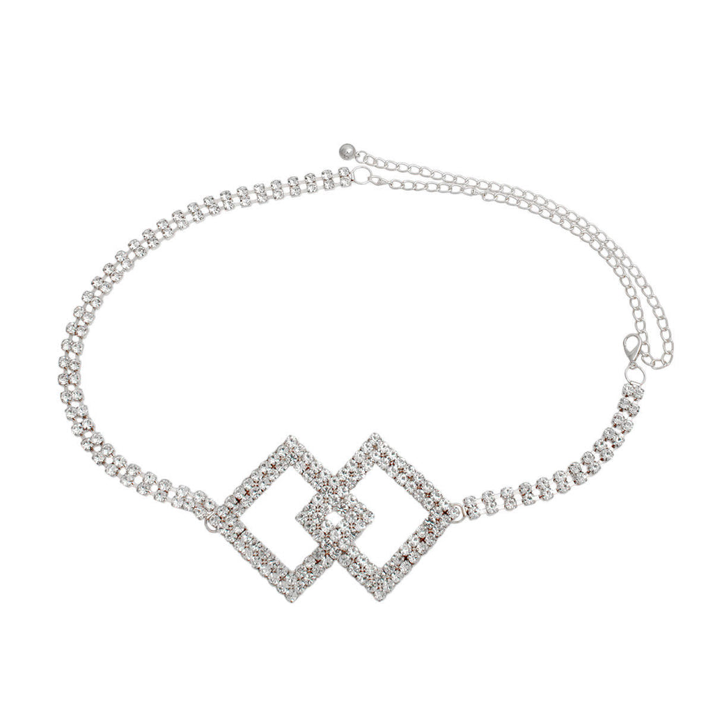 Diamond Chain Belt Silver Embellished Stylish Statement Accessory