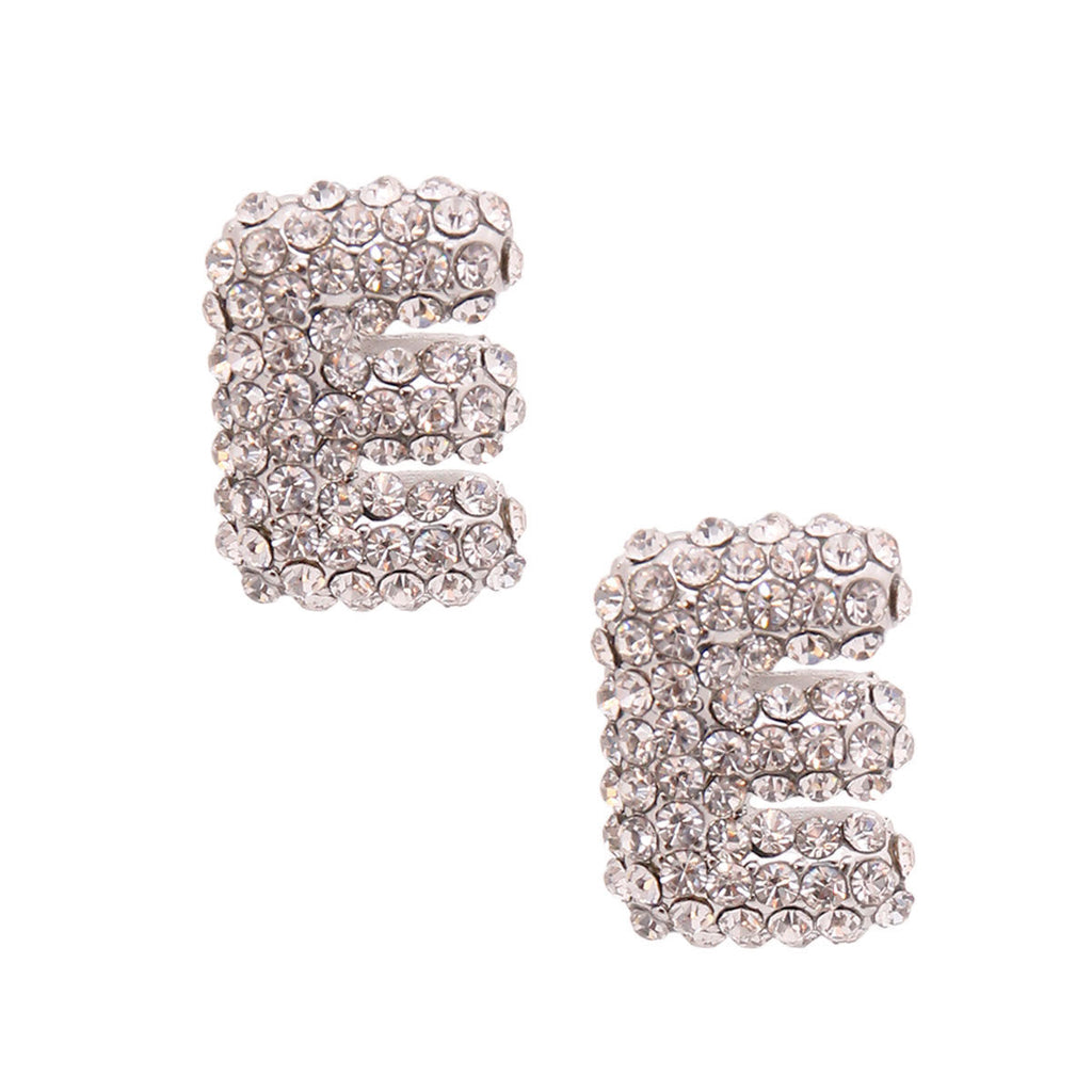 Silver Rhinestone Stud Earrings Stylish Fashion Jewelry