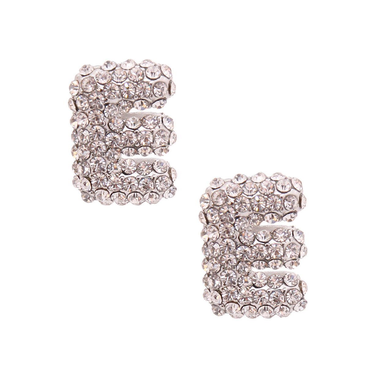 Silver Rhinestone Stud Earrings Stylish Fashion Jewelry